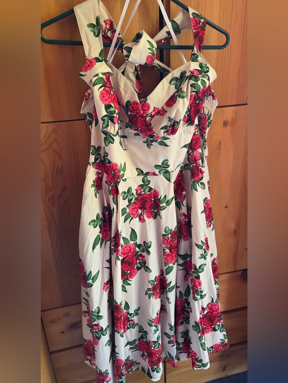 Hell Bunny Vixen Beige Floral Cotton  Full Skirt Pinup Style Dress Size XL